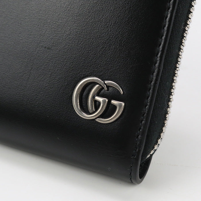 GUCCI 428736 0YK0N 1000 Long Wallet GG Marmont Zipper Wallet leather black mens(unisex)