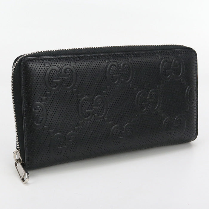 GUCCI 625558 GG emboss PurseZip Around leather black mens