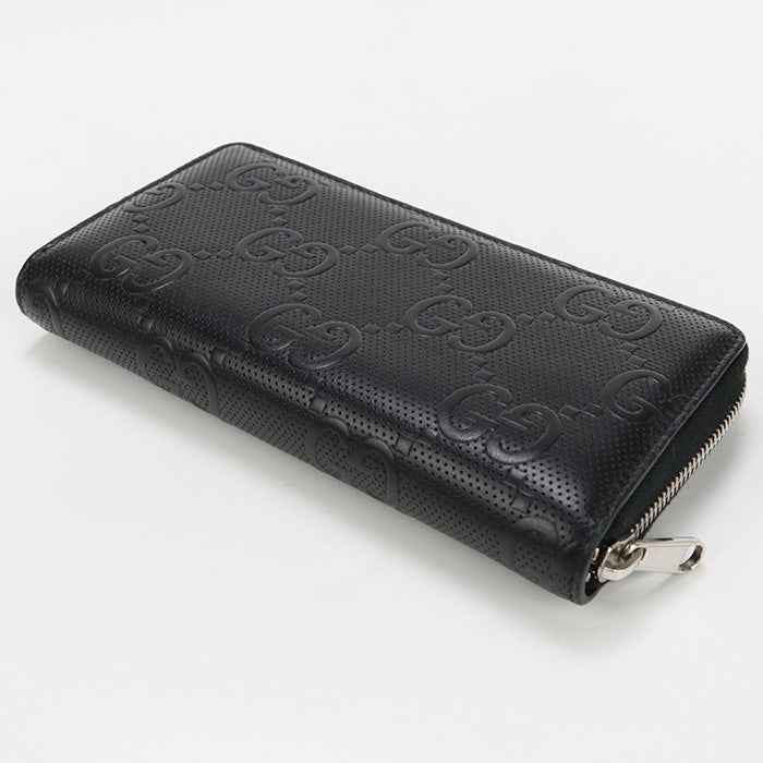 GUCCI 625558 GG emboss PurseZip Around leather black mens