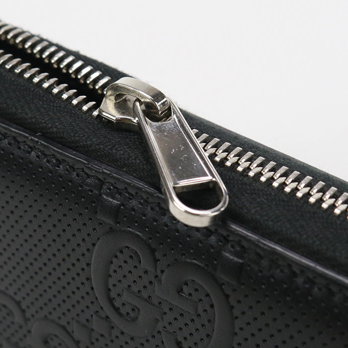 GUCCI 625558 GG emboss PurseZip Around leather black mens
