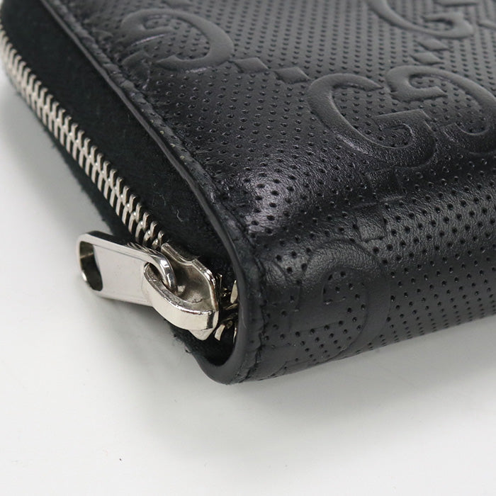 GUCCI 625558 GG emboss PurseZip Around leather black mens