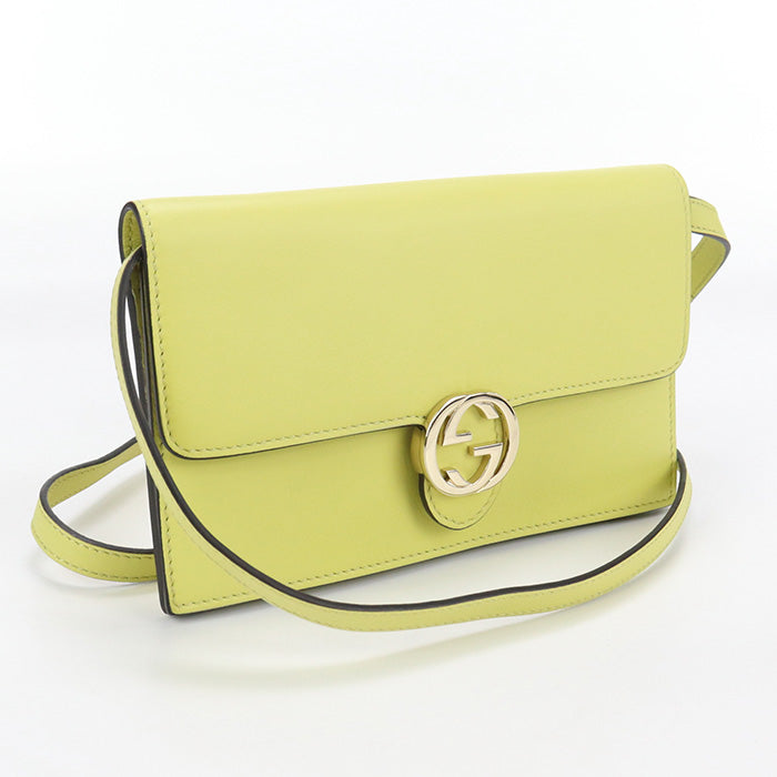 GUCCI 369664 Interlocking G Shoulder wallet Chain wallet leather yellow Women