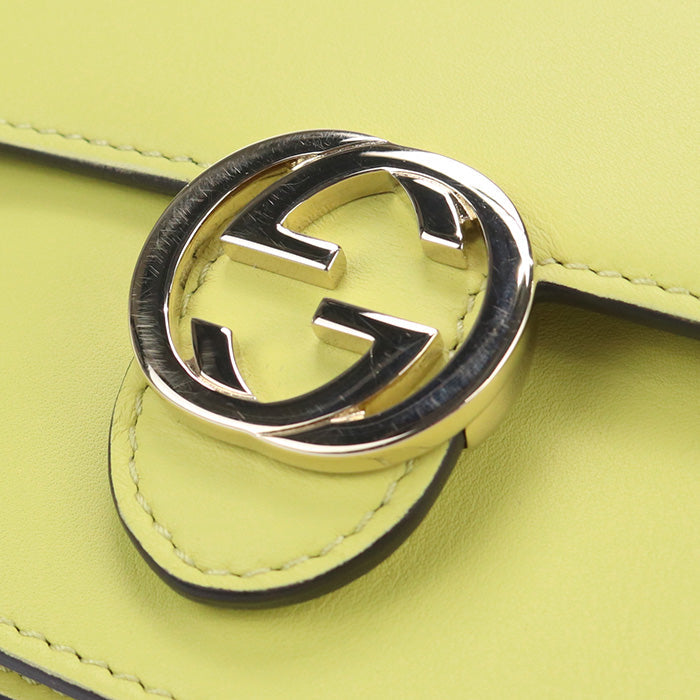 GUCCI 369664 Interlocking G Shoulder wallet Chain wallet leather yellow Women