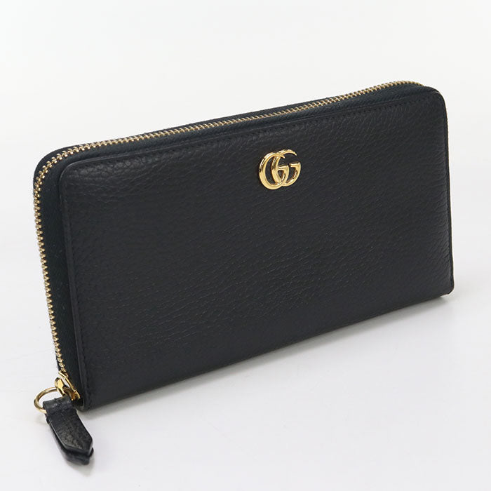 GUCCI 456117 Zip around wallet Double G PurseZip Around leather black Women