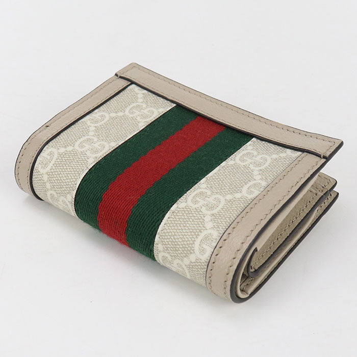 GUCCI 813296 Bi-fold wallet Ofidia Folding Wallet, Mini Wallet Folded wallet GG Supreme Canvas, leather beige Women
