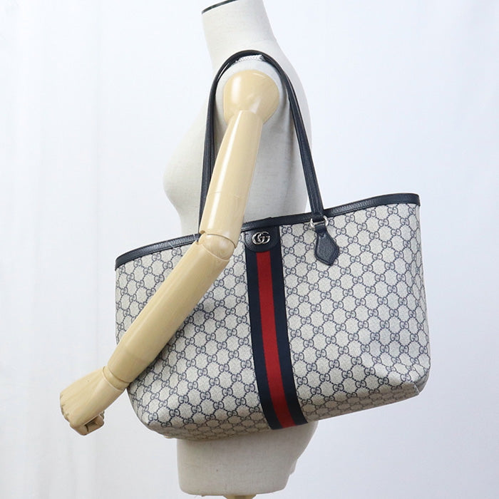 GUCCI 631685 96IWN 4076 Medium Tote Bag Ofidia GG Supreme/leather navy Women