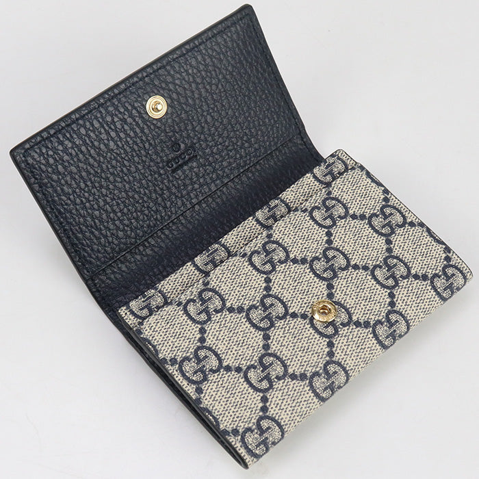 GUCCI 739525 17WAG 4041 Card Case Double G  Business card holder GG Supreme Canvas, leather Navy unisex
