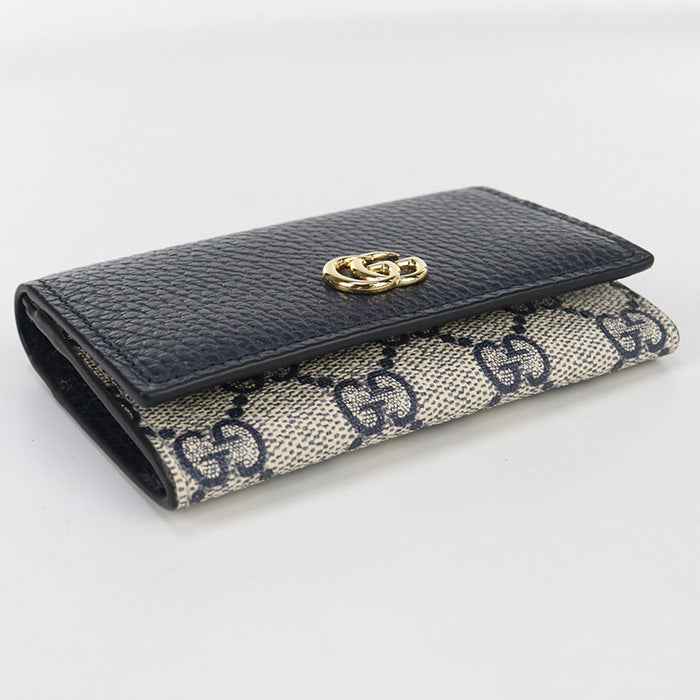 GUCCI 739525 17WAG 4041 Card Case Double G  Business card holder GG Supreme Canvas, leather Navy unisex