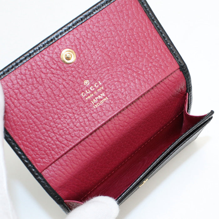 GUCCI 739525 Card Case Double G name card holder leather black Women