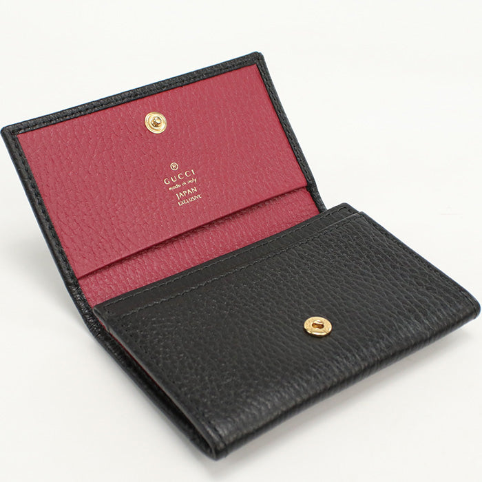 GUCCI 739525 Card Case Double G name card holder leather black Women