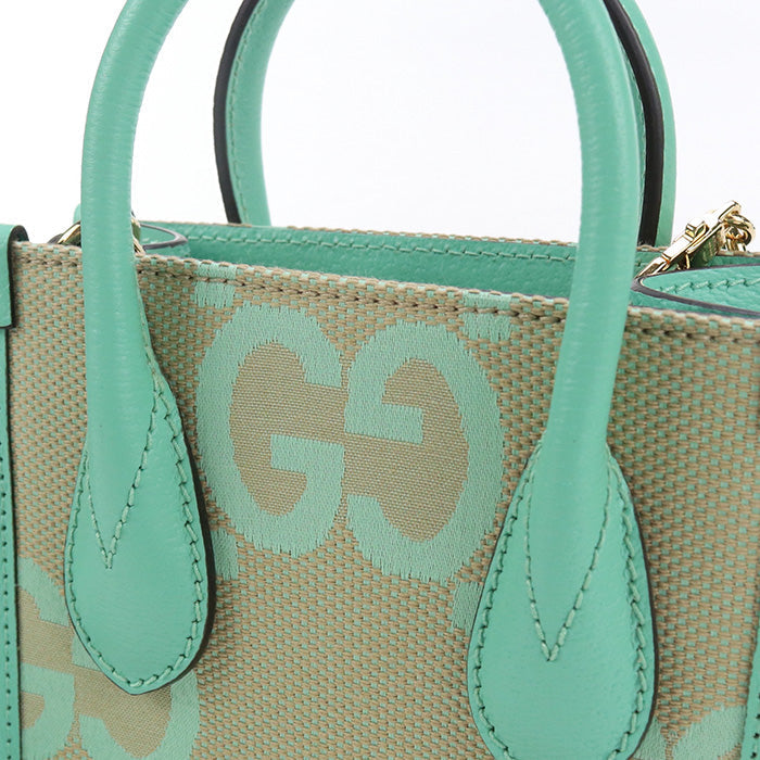 GUCCI 671623 Tote Bag Jumbo GG 2WAY MiniTote Bag GG canvas, leather green Women
