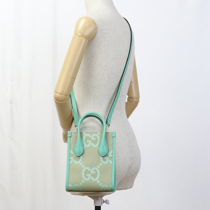 GUCCI 671623 Tote Bag Jumbo GG 2WAY MiniTote Bag GG canvas, leather green Women