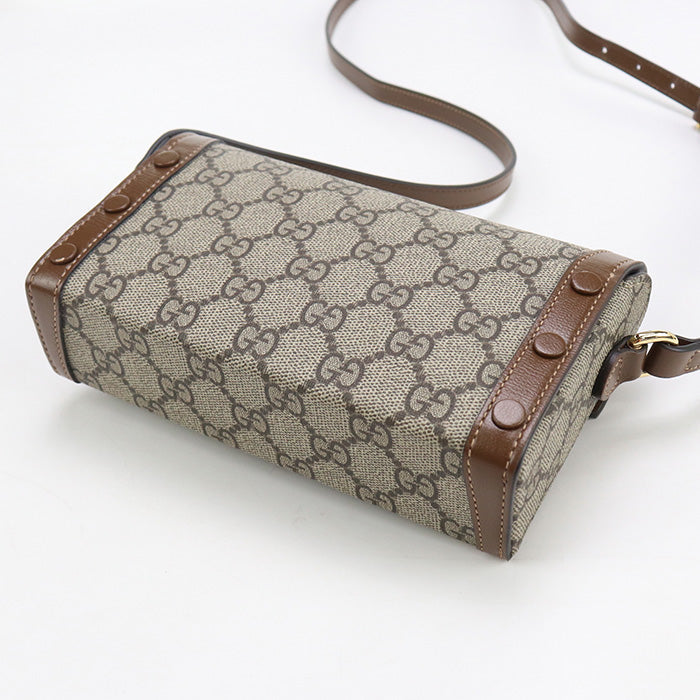 GUCCI GU89022 Horsebit 1955 Mini Shoulder Bag GG Supreme Canvas beige Women