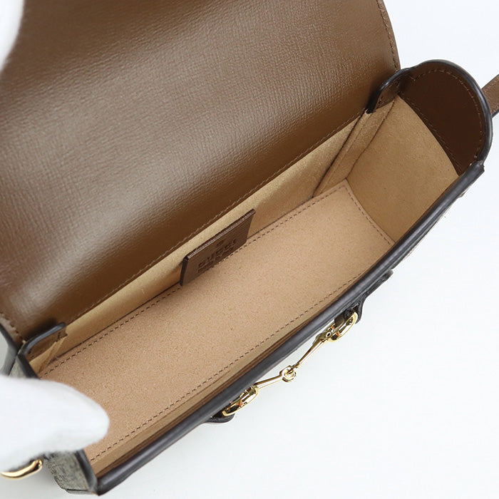 GUCCI GU89022 Horsebit 1955 Mini Shoulder Bag GG Supreme Canvas beige Women