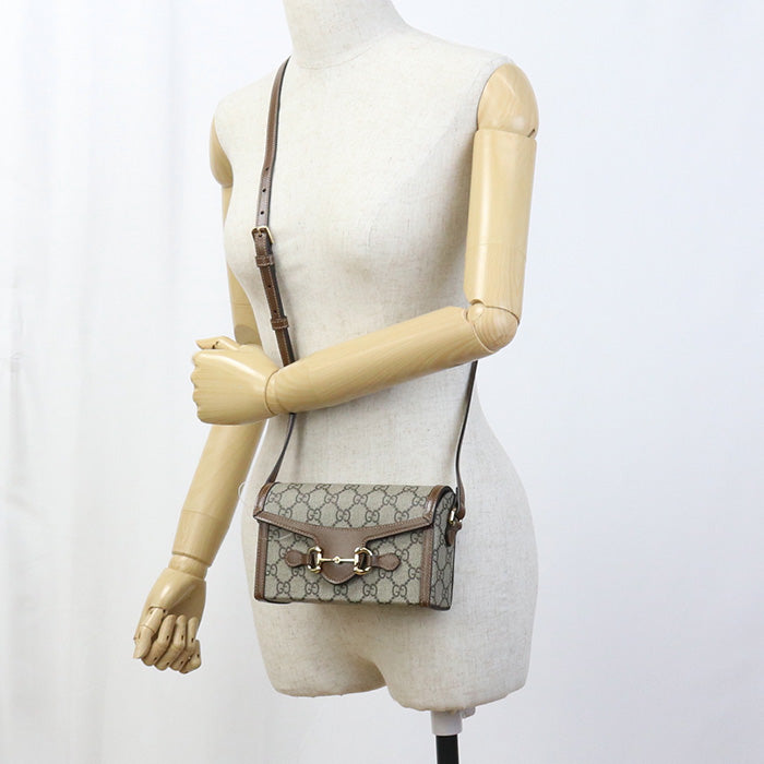 GUCCI GU89022 Horsebit 1955 Mini Shoulder Bag GG Supreme Canvas beige Women