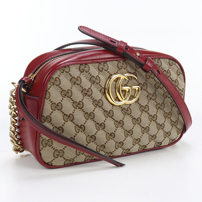 GUCCI 447632 Shoulder Bag GG Marmont Small camera bag GG canvas, leather beige Women