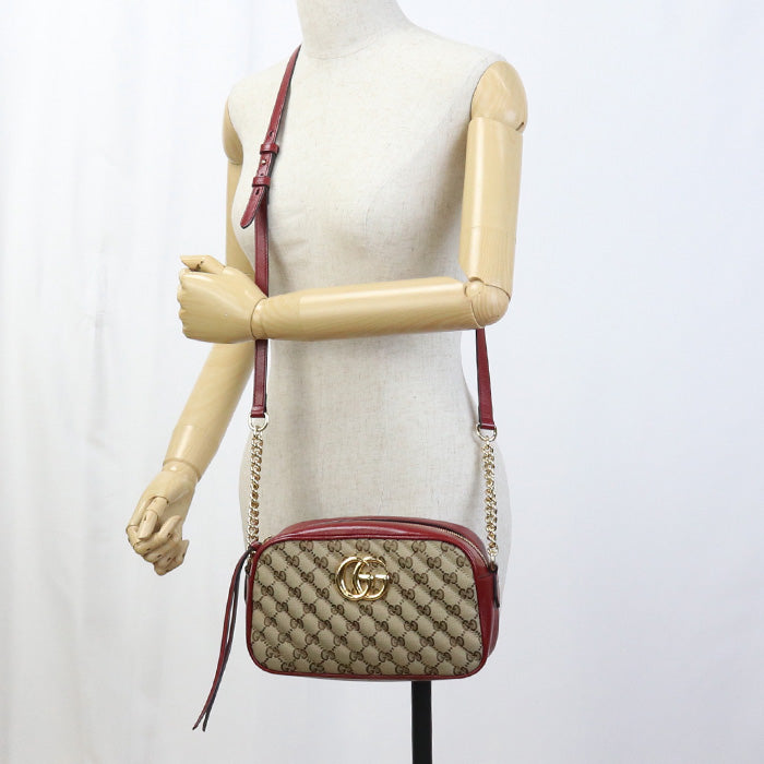 GUCCI 447632 Shoulder Bag GG Marmont Small camera bag GG canvas, leather beige Women