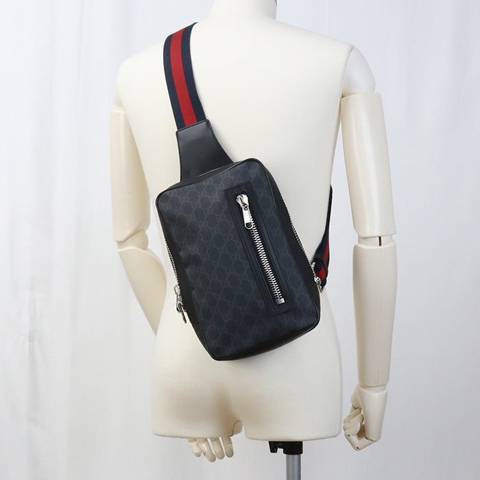 GUCCI 478325 body bag Soft GG Supreme Belt bag GG Supreme Canvas black mens