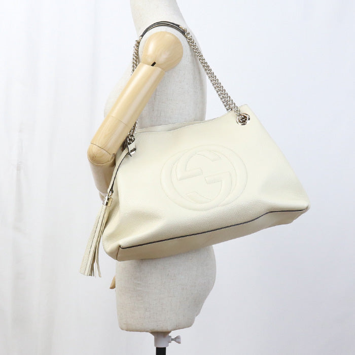 GUCCI GU90132 ChainShoulder Soho  leather Bag white Women