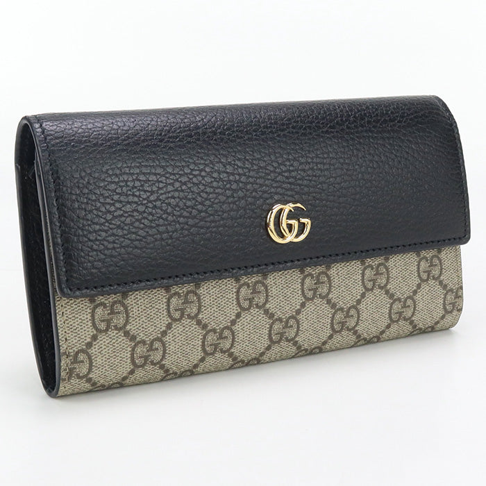 GUCCI GU90608 Bicolor Wallet Long double fold coin purse GG Supreme black Women
