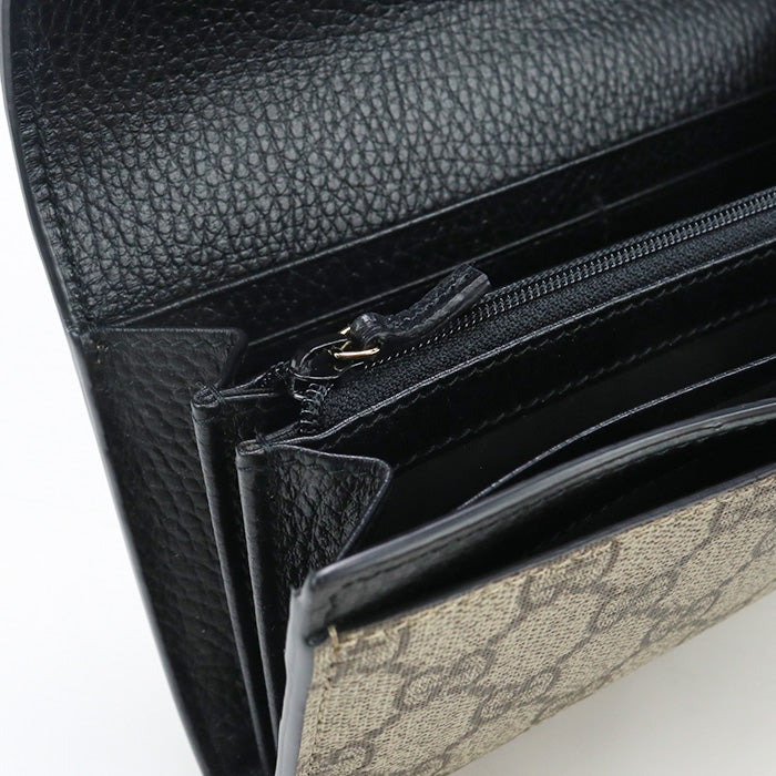 GUCCI GU90608 Bicolor Wallet Long double fold coin purse GG Supreme black Women