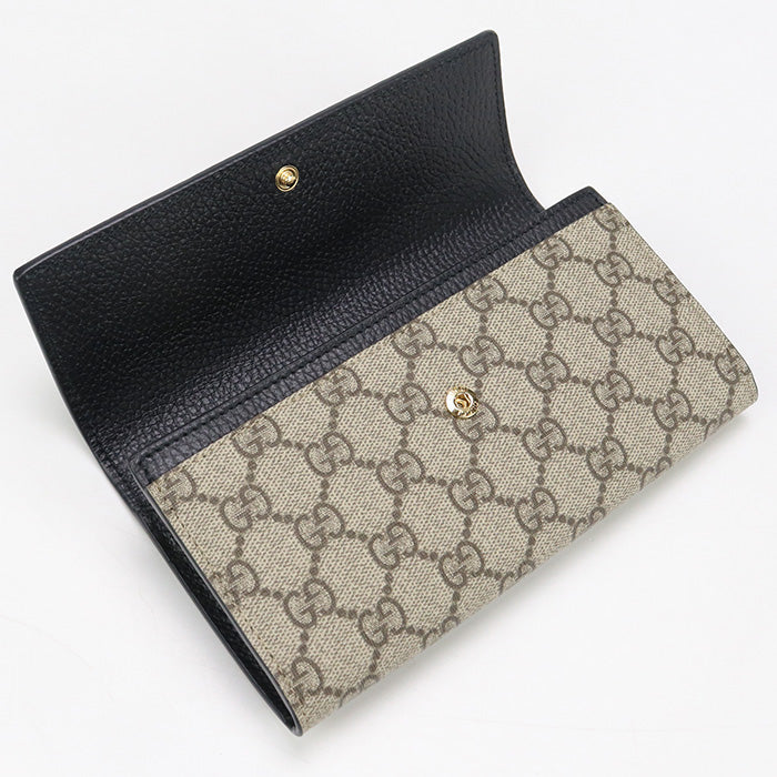 GUCCI GU90608 Bicolor Wallet Long double fold coin purse GG Supreme black Women