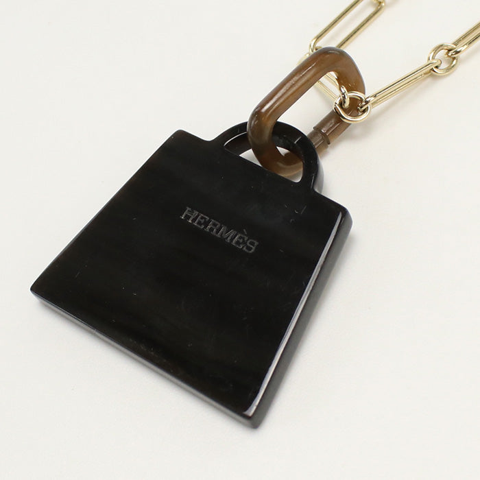HERMES Amulet Kelly GM Necklace Buffalo horn Black Women