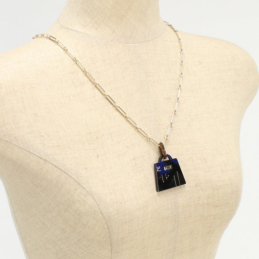 HERMES Amulet Kelly GM Necklace Buffalo horn Black Women
