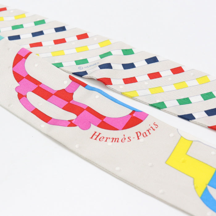 HERMES Scarf Twilly Stole silk gray(Multicolor) Women