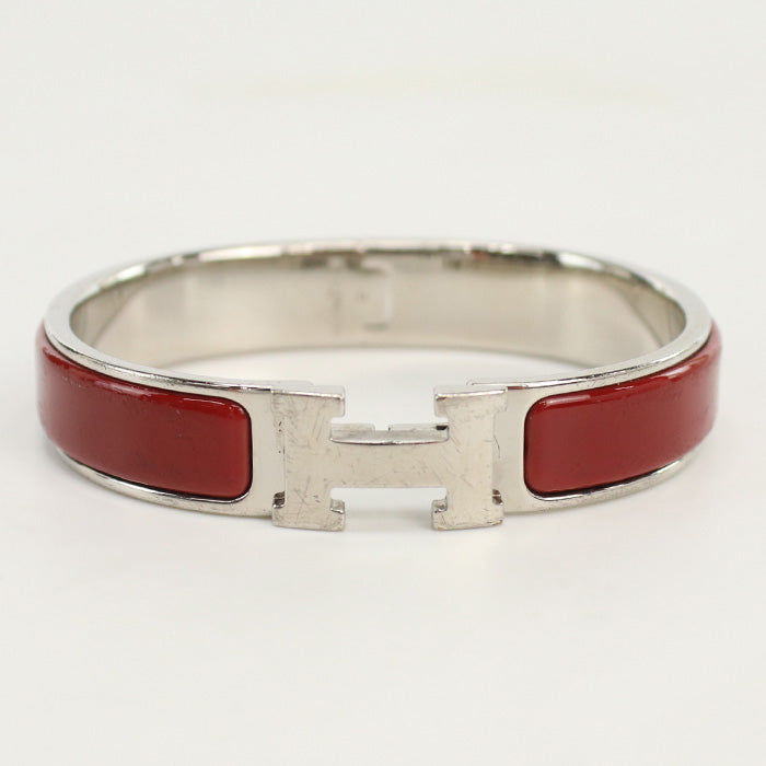 HERMES Click H Bangle/Palladium Plate red Women