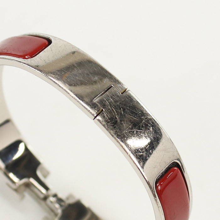 HERMES Click H Bangle/Palladium Plate red Women
