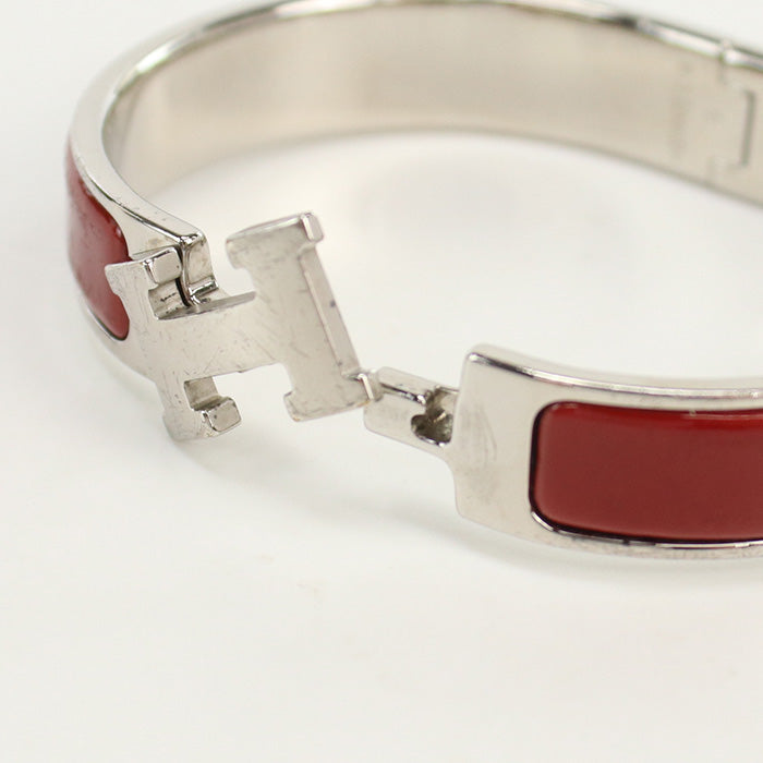 HERMES Click H Bangle/Palladium Plate red Women