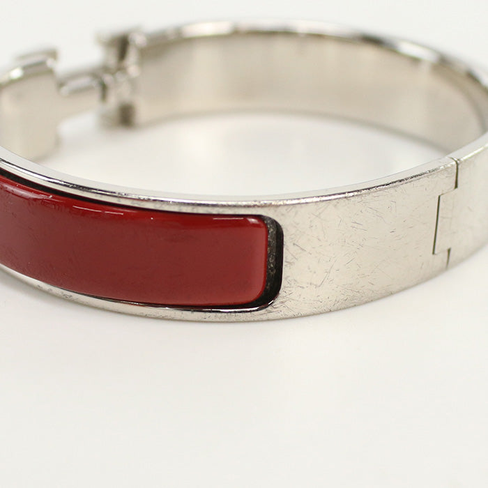 HERMES Click H Bangle/Palladium Plate red Women