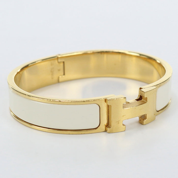 HERMES Bangle Click Clack Click Ash PM H Breath bracelet metal,enamel white Women