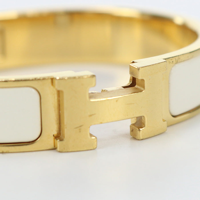 HERMES Bangle Click Clack Click Ash PM H Breath bracelet metal,enamel white Women