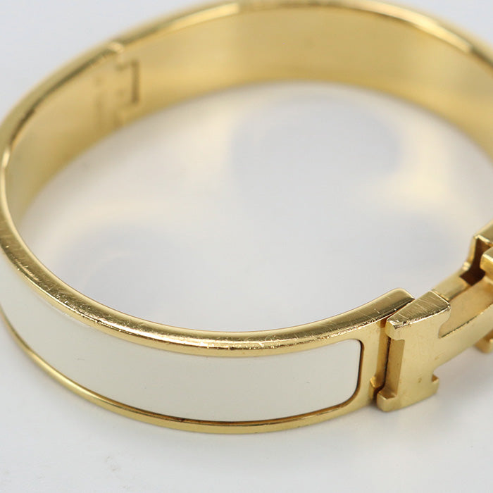 HERMES Bangle Click Clack Click Ash PM H Breath bracelet metal,enamel white Women