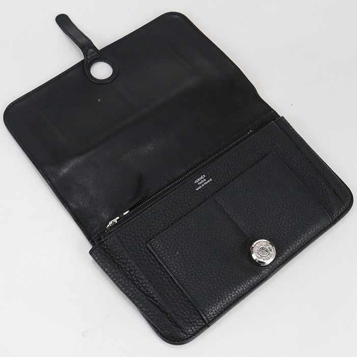 HERMES Dogon Duo Longwallet with double fold coin purse Taurillon Clemence black