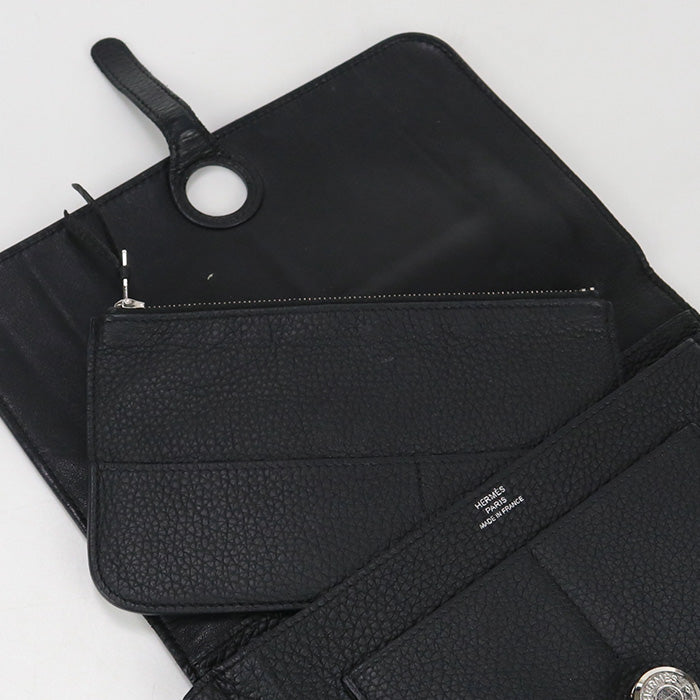 HERMES Dogon Duo Longwallet with double fold coin purse Taurillon Clemence black