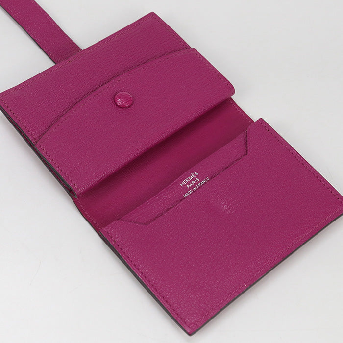 HERMES Card Case Bean mini Business card,Multi-purpose case Chevre purple Women(unisex)