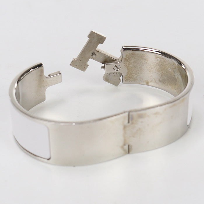 HERMES Bangle Click crack H Bracelet enamel,Palladium white Women
