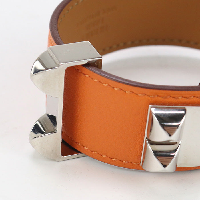 HERMES H079501CC89T2 Bangle Colliedo Cyan 24 Thin bangle Goatskin Orange Women(unisex)