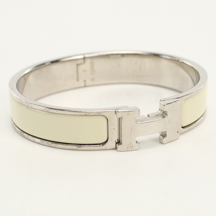 HERMES Bangle H Click Crack PM Bracelet enamel,Gold Plated white Women