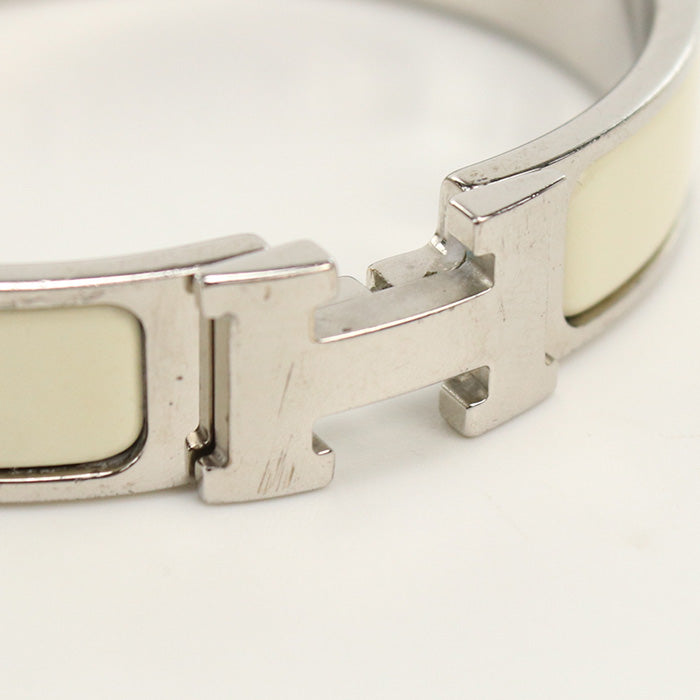 HERMES Bangle H Click Crack PM Bracelet enamel,Gold Plated white Women