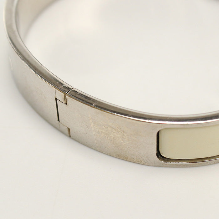 HERMES Bangle H Click Crack PM Bracelet enamel,Gold Plated white Women