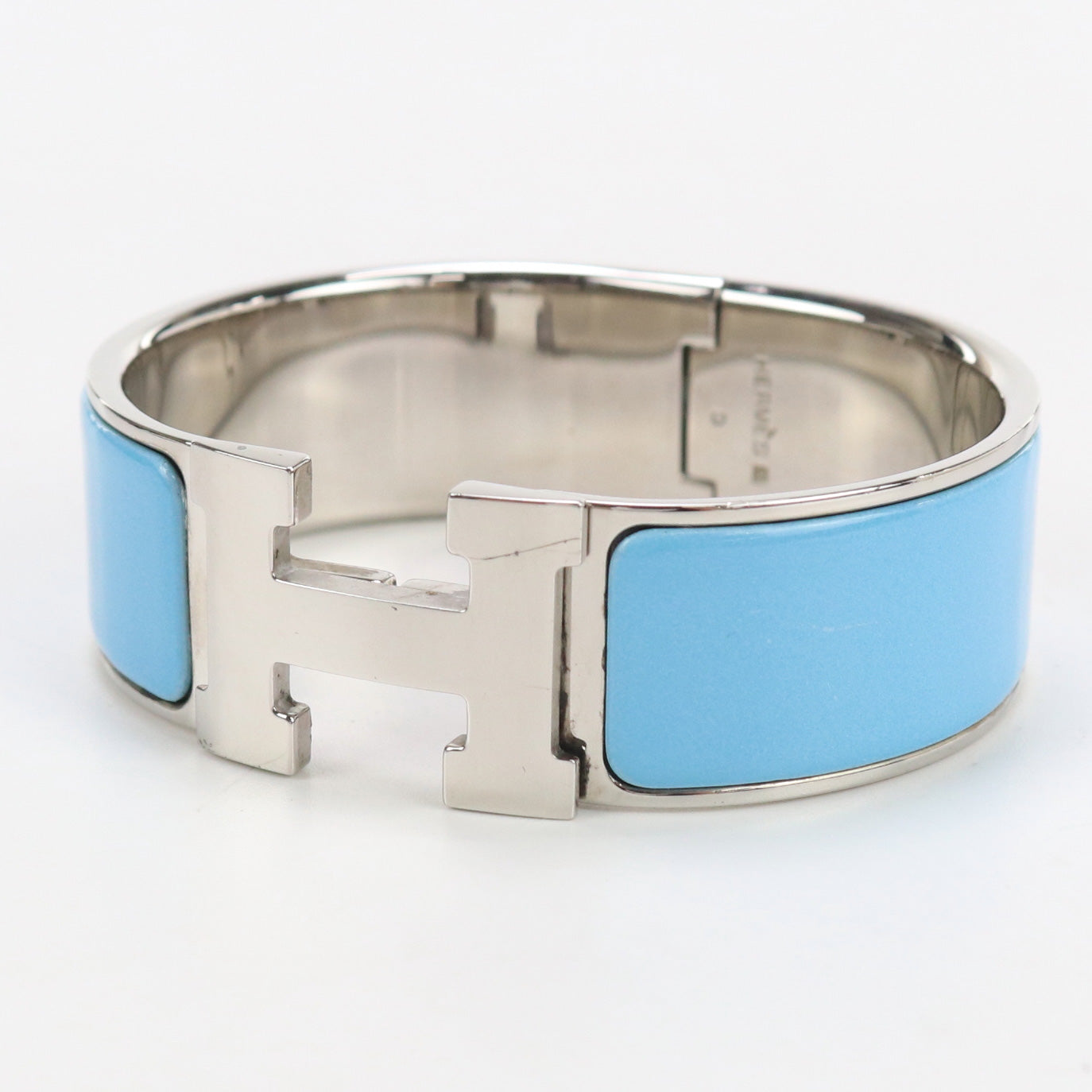 HERMES Bangle Click crack H Bracelet metal,enamel Silver/Light Blue Women