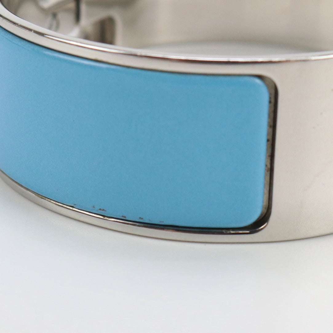 HERMES Bangle Click crack H Bracelet metal,enamel Silver/Light Blue Women
