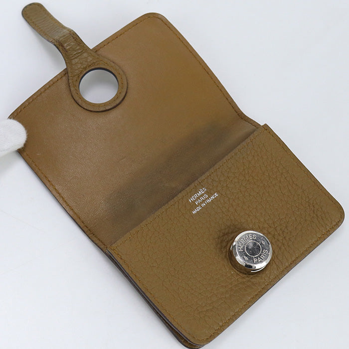HERMES Dogon compact name card holder Togo brown Women
