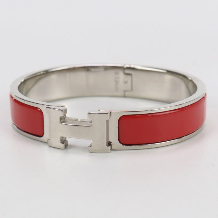 HERMES Bangle Click H Thin Bracelet bracelet metal,enamel Silver/Red Women