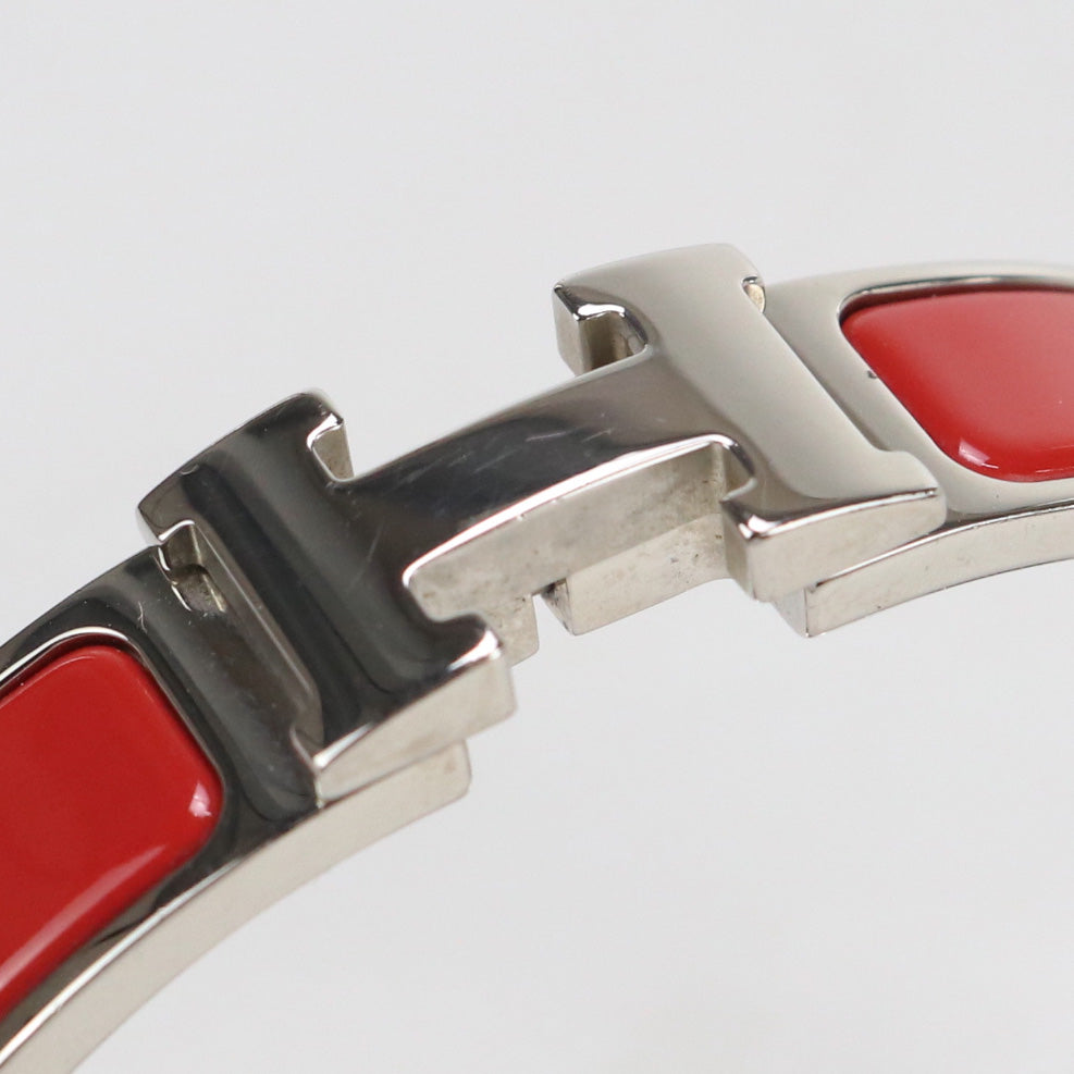 HERMES Bangle Click H Thin Bracelet bracelet metal,enamel Silver/Red Women