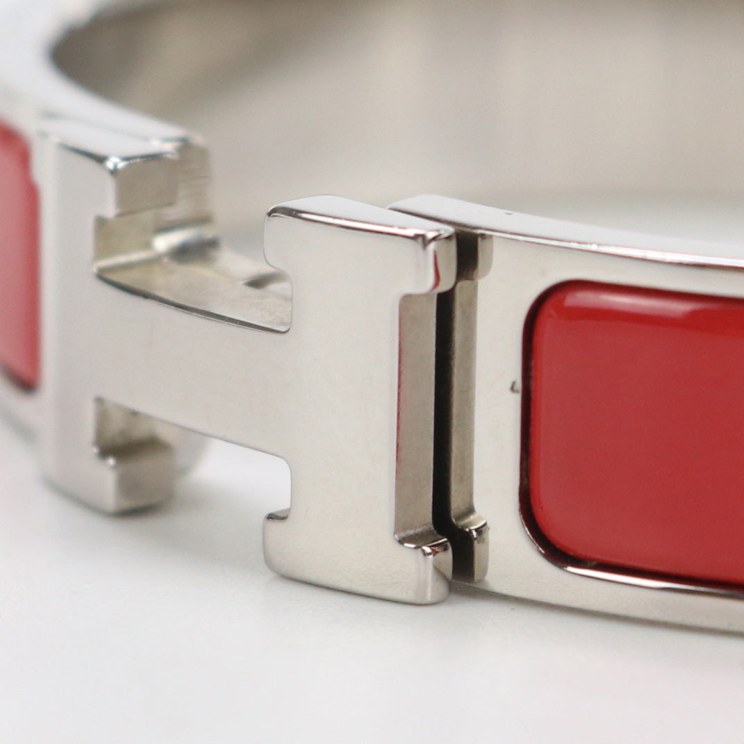 HERMES Bangle Click H Thin Bracelet bracelet metal,enamel Silver/Red Women
